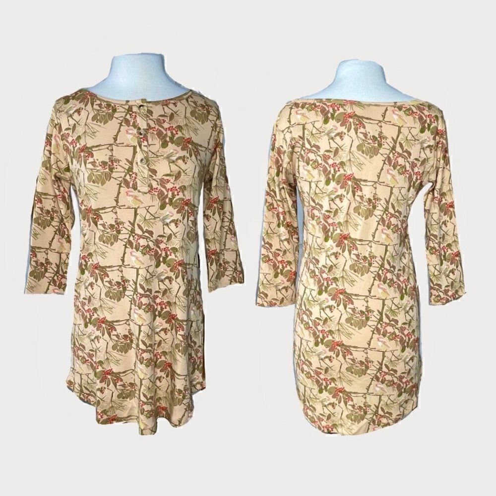 Kate Quinn Henley Pajama Nightie Dress Tan Bird Outdoor NEW